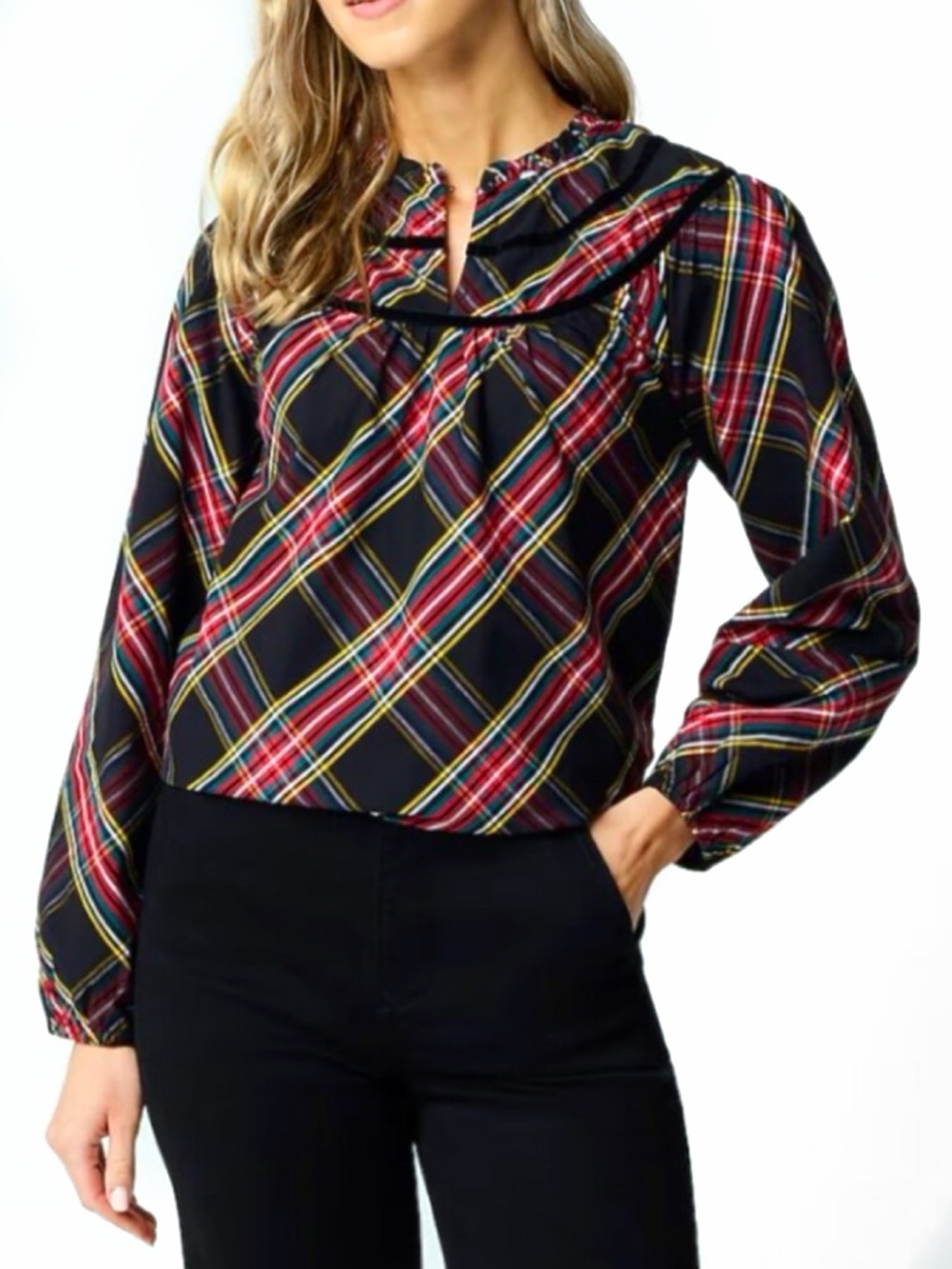 J.CREW Plaid Long-Sleeve Christmas Theme Blouse - Black/Red! 🎄